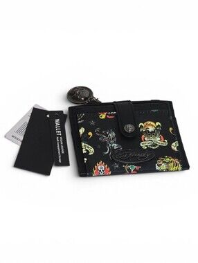 Hardy Tattoo Print Wallet Card Holder Coin Purse NWT Vegan Leather